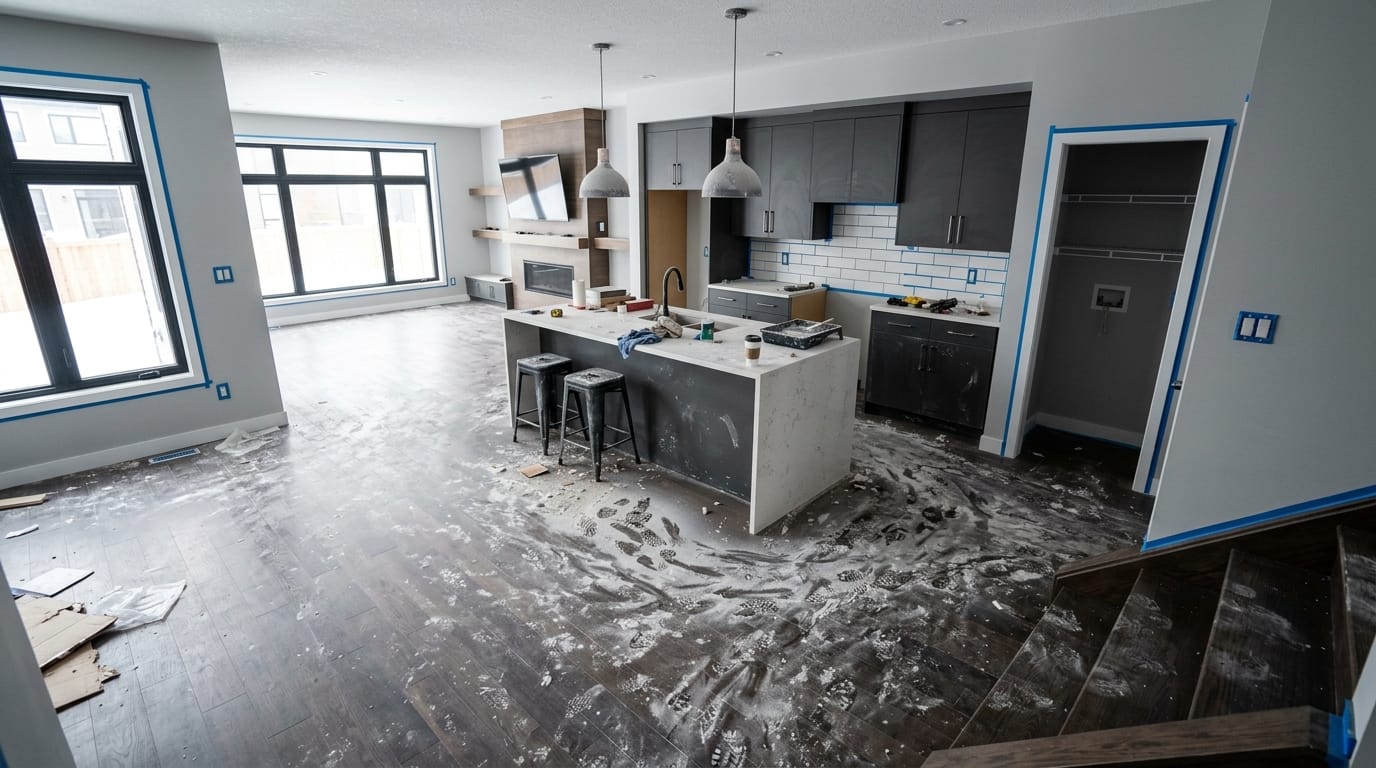 Post-construction clean, Markham — Before — drywall dust